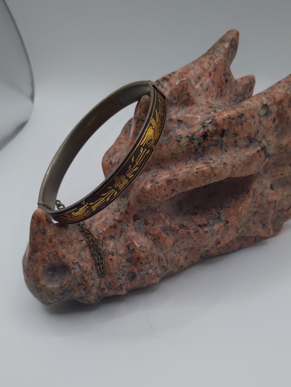 Damascene Clamper Bracelet With Safety Chain